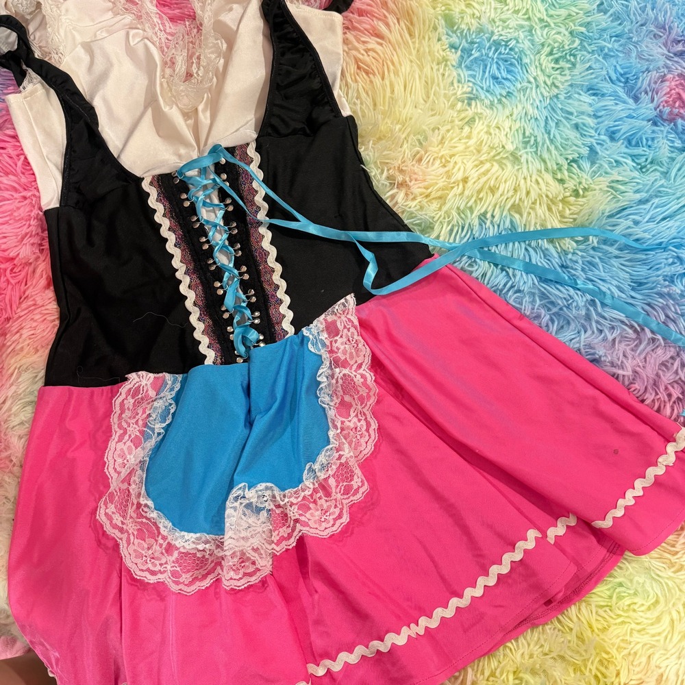 BeWicked Dirndl Costume Women XL Pink Lace Up Bavarian Oktoberfest BW1120